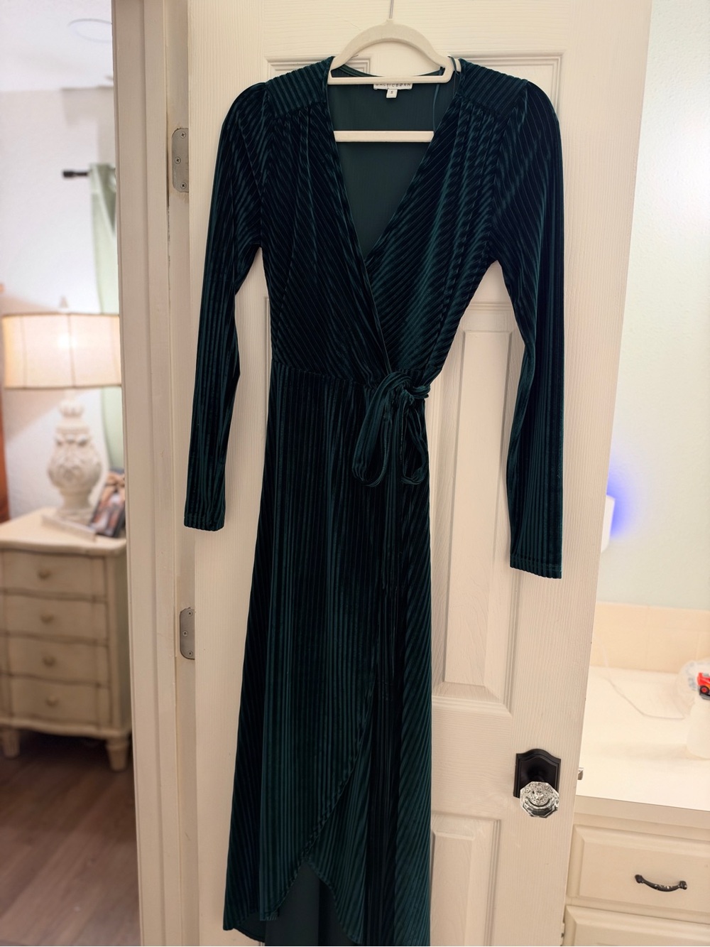 Baltic Born Velvet Wrap Midi Dress - Deep Green